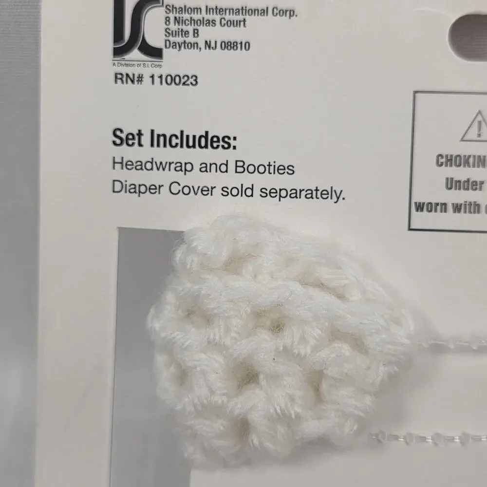 Hand Crocheted Baby Headwrap & Booties Set 0-6 Months Pink White Flower New
